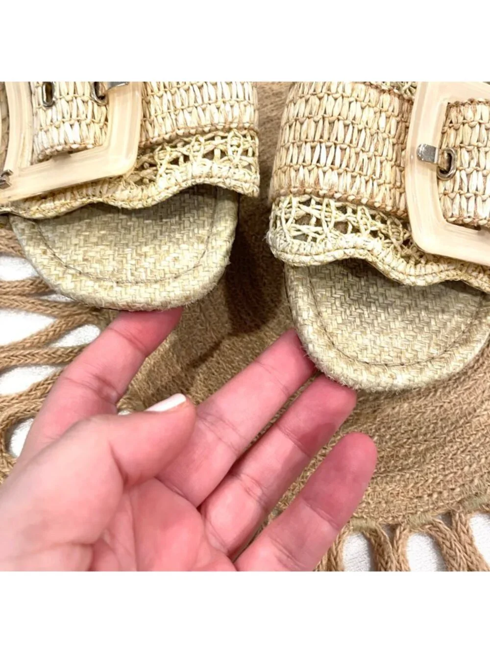Sam Edelman Bambi Raffia Buckle Slide Sandal Tan Buttercup Size 6.5